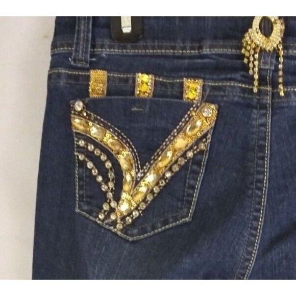 Izzi Jeans USA Women's Jeweled Whiskered Metallic Embroidered Jeans Size 15 - Picture 3 of 9